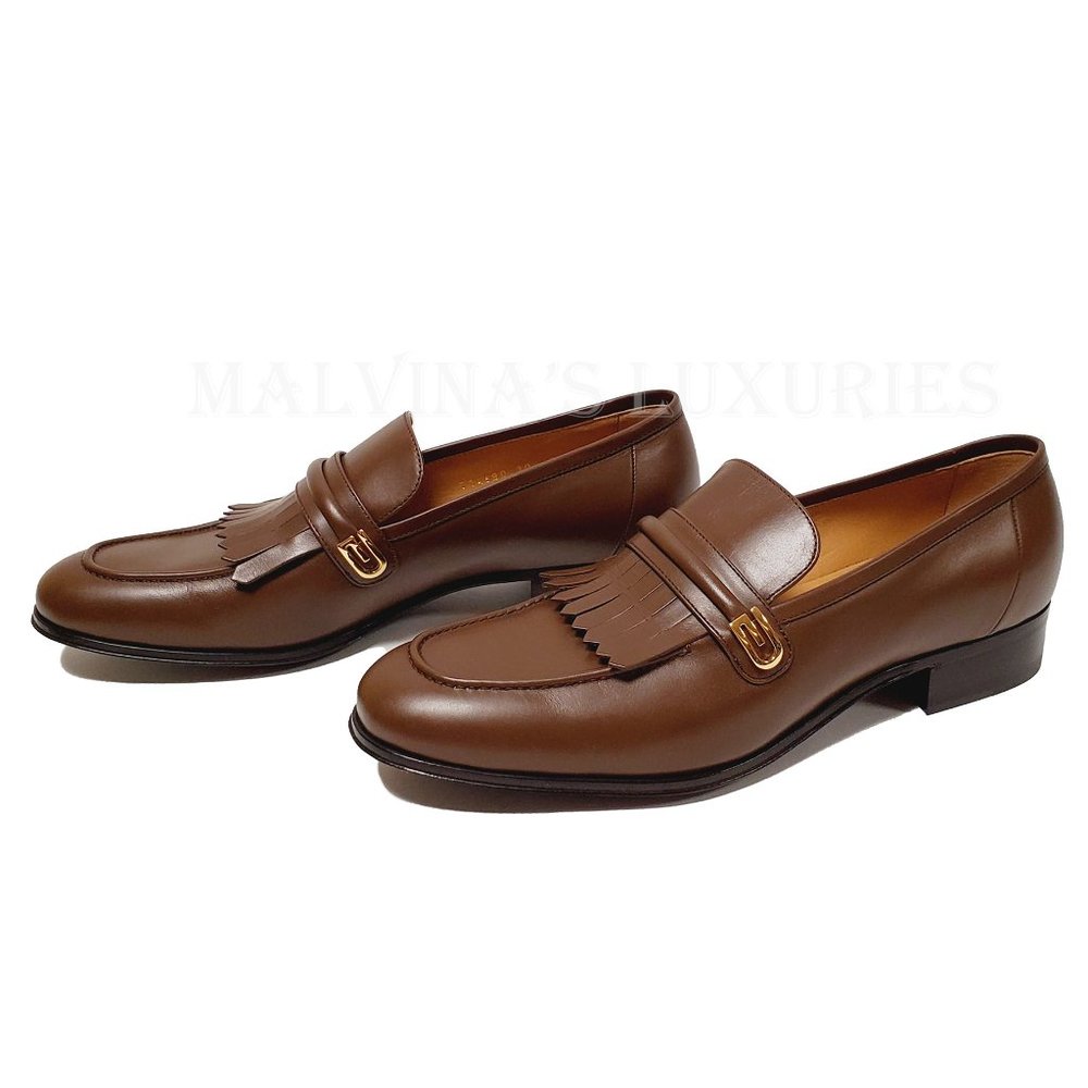 GUCCI SHOES MENS MIRRORED G FRINGED DETAIL BROWN LOAFERS sz US 10.5 - Picture 5 of 16